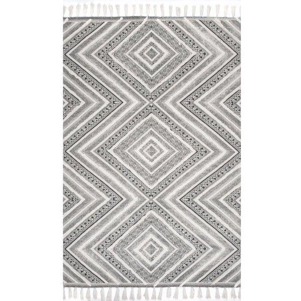 Loon Peak® Platte Geometric Handmade Flatweave Cotton Gray Area Rug
